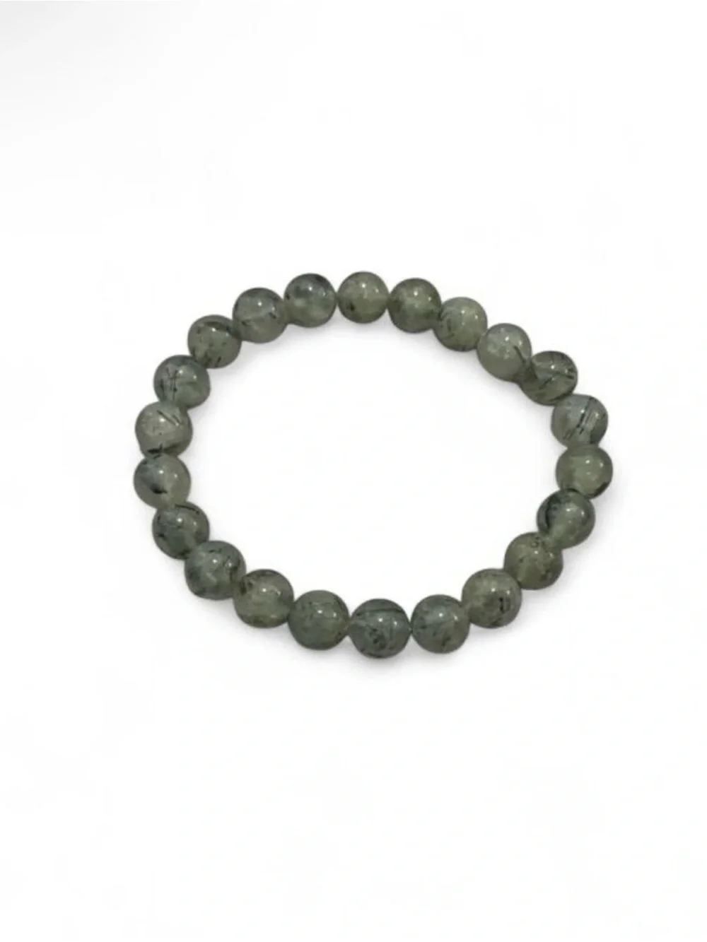 Prehnite Beaded Stretch Bracelet - Gray Green
